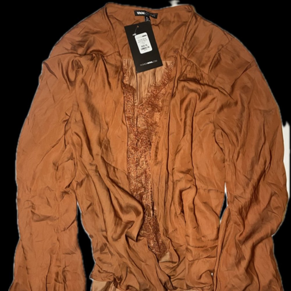 FASHION NOVA Smooth Moves Lace Trim Blouse, Rust, Women's Size XL